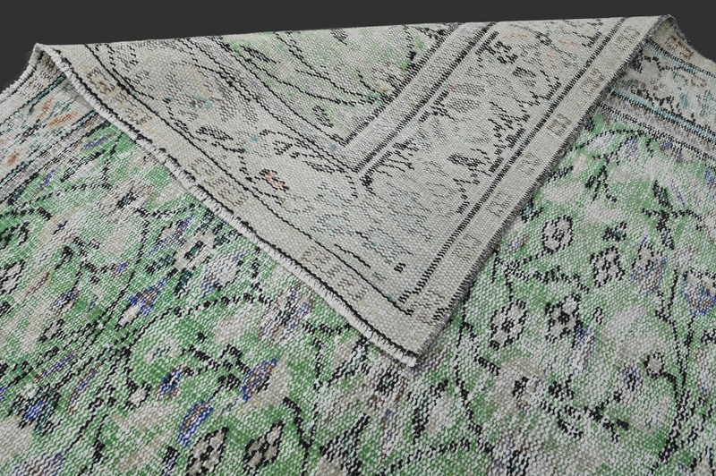 Vintage Turkish Oushak Rug, Green 5x8 ft, Handmade Wool, Bohemian Anatolian gallery