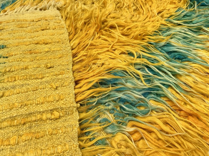 Gorgeous Estate Old Mid Century Yellow And aqua Green Shag Area Rug gallery