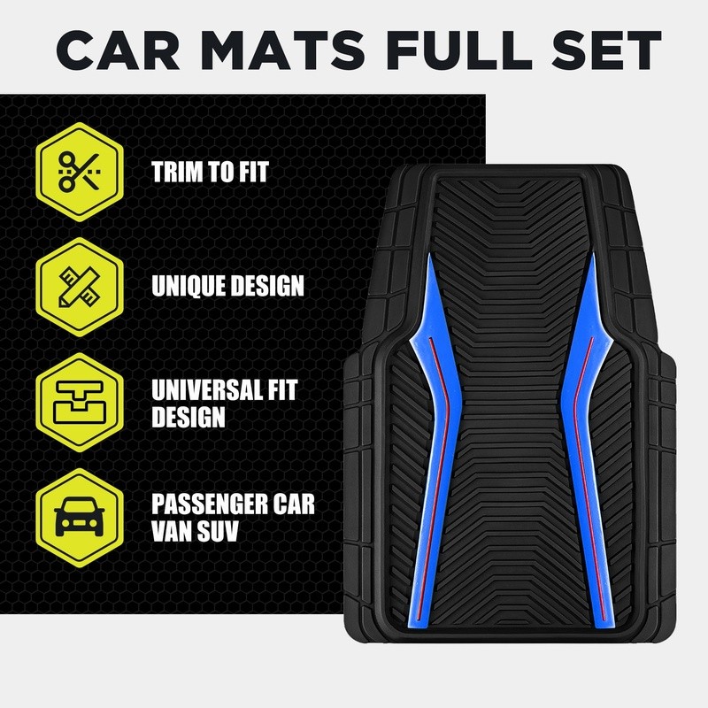 Universal Rubber Car Floor Mats All Weather Protection Nonslip Carbon Fiber 4pc gallery