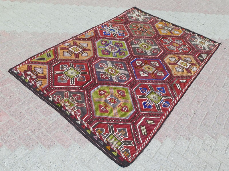 Vintage Oriental Kilim Wool Rugs, Handmade Large Carpet, Floor Teppich 68x109" gallery