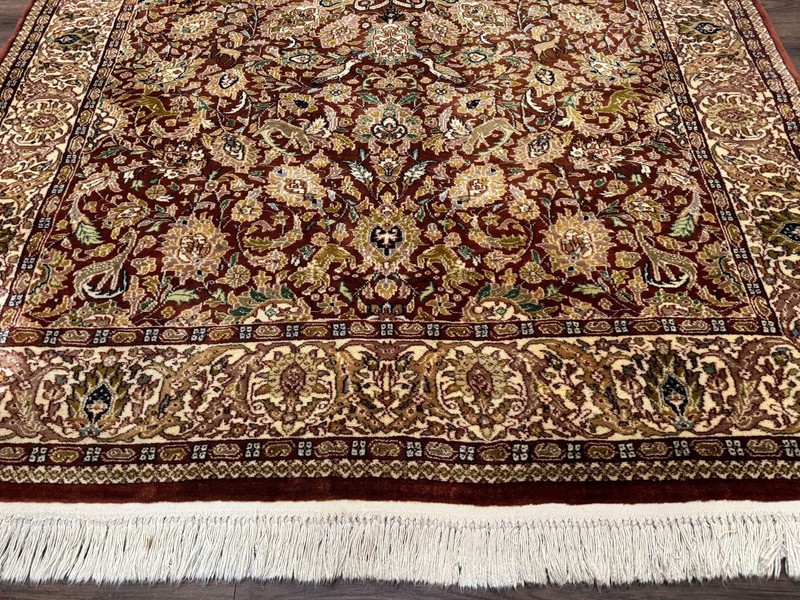 Tree of Life Indian Kashmiri Rug 6x9 Rust Red Cream Animal Pictorials 290 KPSI gallery