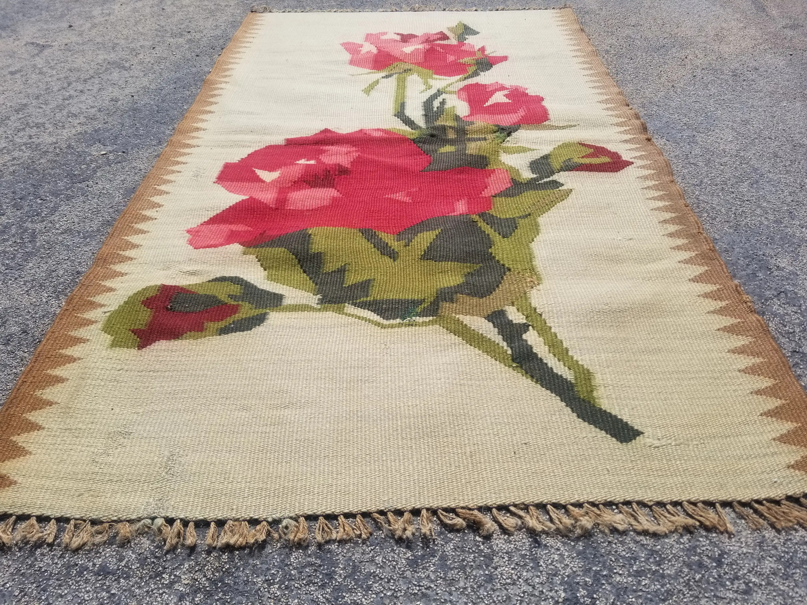 Fine Vintage Traditional Hand Made Oriental Wool Brown Kilim Rug 3.6x2.1ft gallery