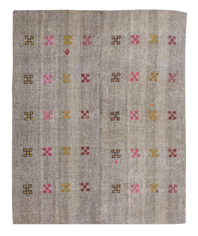 Embroidery Cicim Rug,Vintage Minimal Kilim Rug,Turkish Light Rug, 7'7 x 9.1 ft gallery