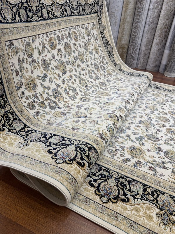 Luxury Turkish Silk Rug 7x10 Ft Ivory Black Floral Oriental Carpet New gallery