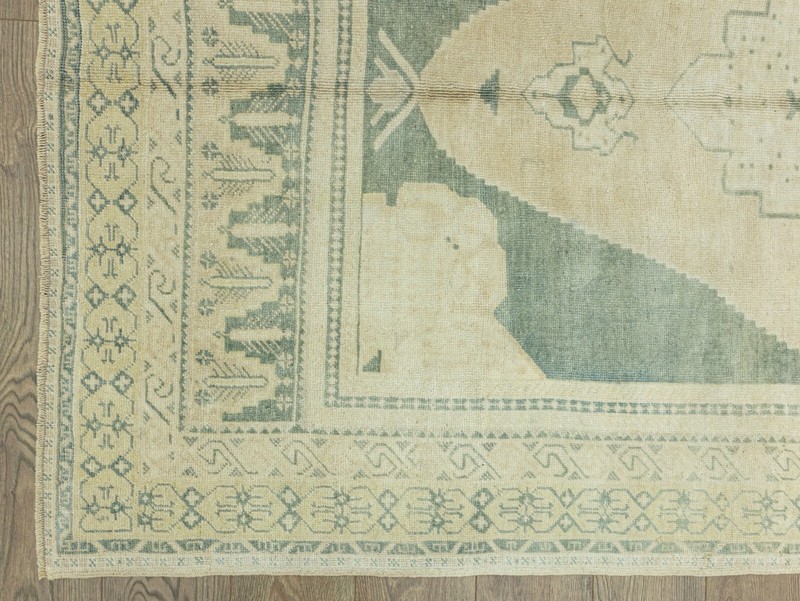 5x9 Vintage Turkish Oushak Runner Rug – Wool Sage Ivory Organic Modern gallery