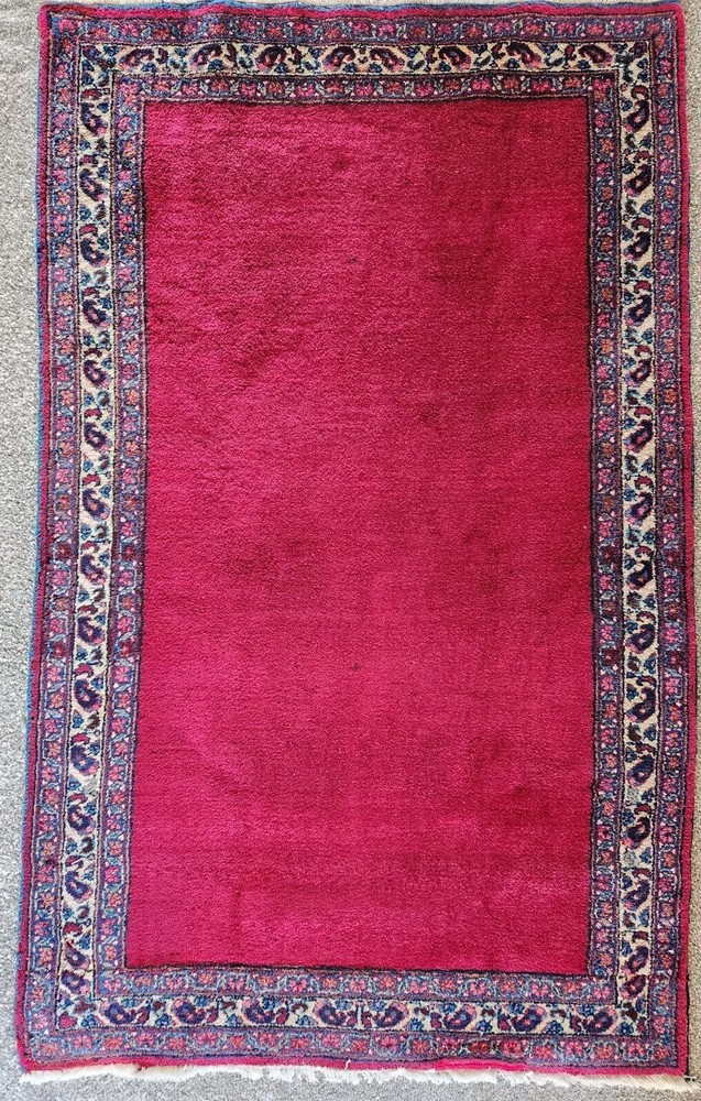 Antique 1930s Khorasson Rug, Cranberry Red, 43" x 69"