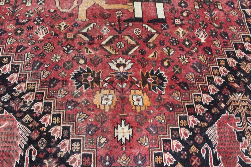 Antique Oriental Qashqai Pictorial Rug 285x218cm Handmade Tribal Wool Carpet gallery