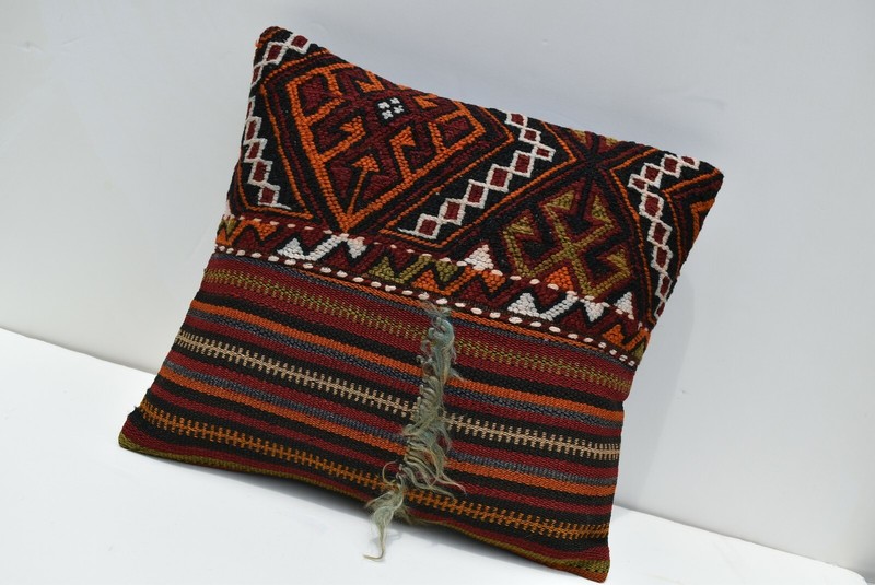 Vintage Anatolian Home Decor Sumac Kilim Pillow Cover 14'' X 15'' Pillow Cover gallery