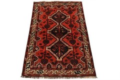 Shirazi Rug 3’5” x 4’11” Red Wool Vintage Tribal Hand-Knotted Oriental Carpet