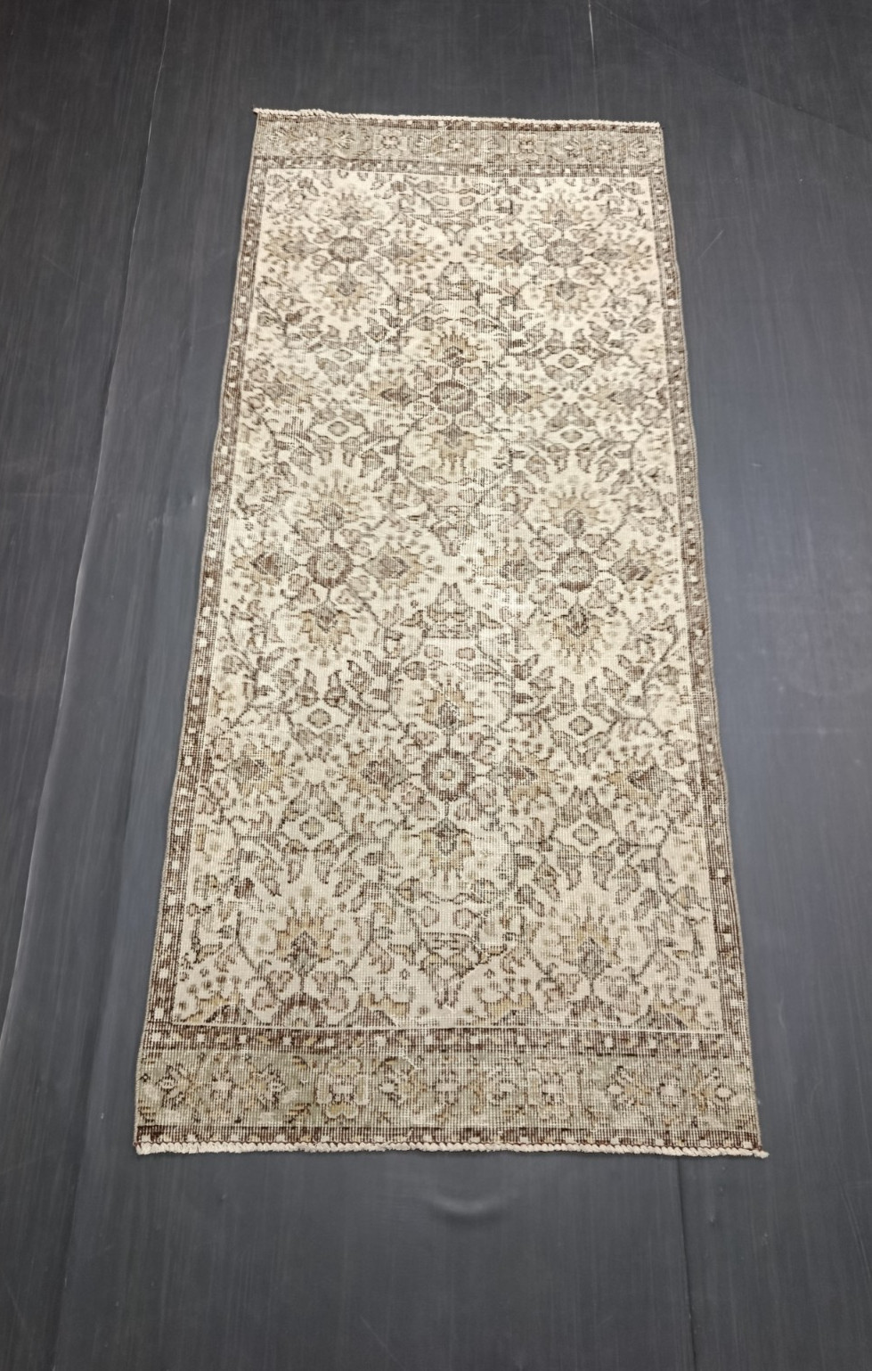 Beige Turkish Vintage Runner, 2.9x6.7ft, Antique Beige Brown Handmade Runner, gallery