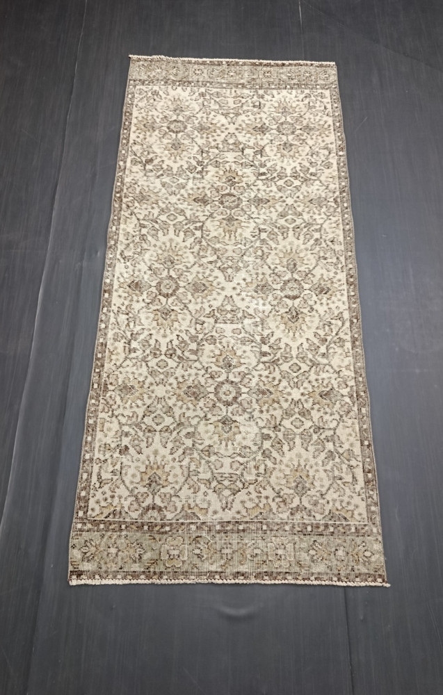Beige Turkish Vintage Runner, 2.9x6.7ft, Antique Beige Brown Handmade Runner,