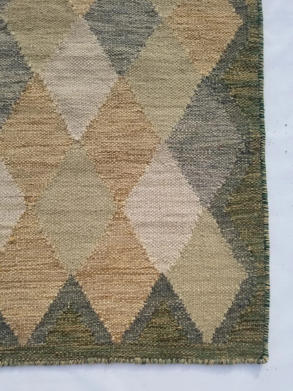 Vintage Handmade Traditional Geometric Beige Green Kilim Rug Carpet 232x151cm gallery