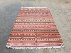 Vintage Traditional Handmade Turkish Striped Wool Multicolor Kilim Rug 6.5×4.5ft
