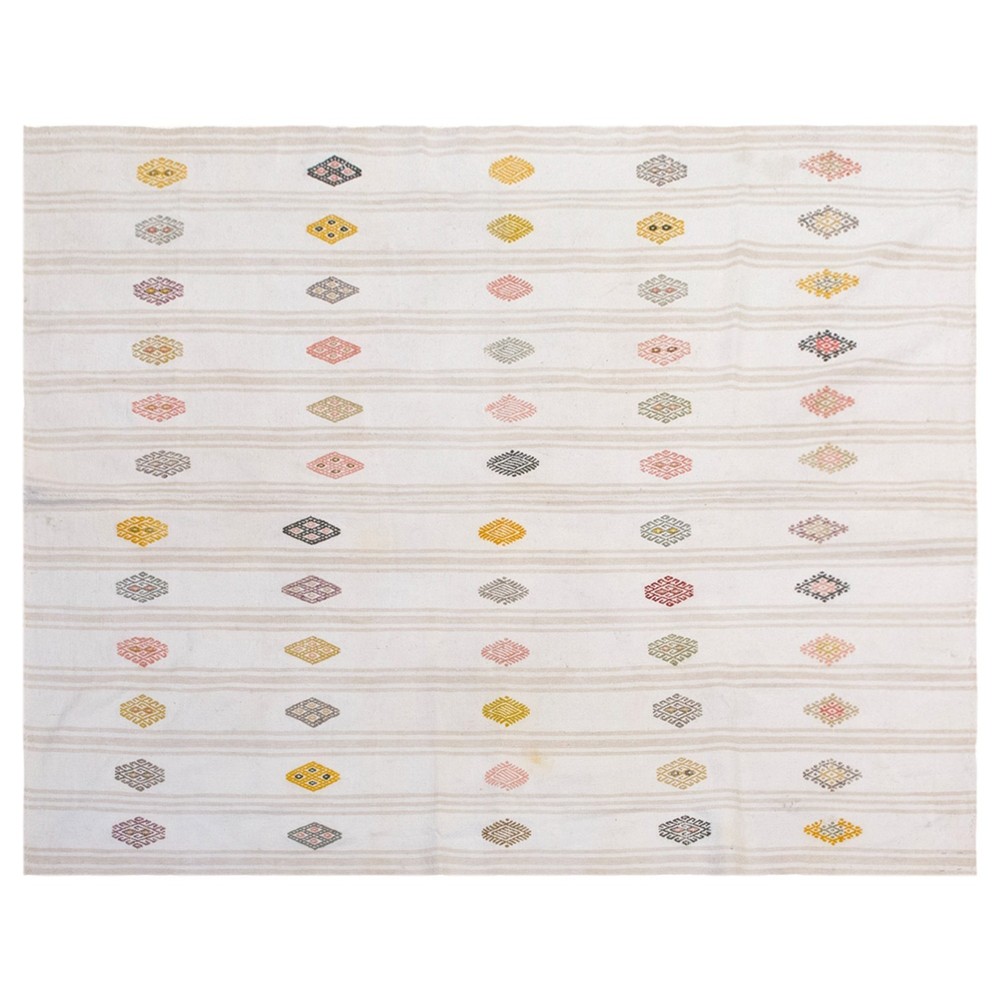 Handwoven Vintage Turkish Kilim Rug 186x234 cm | Neutral Striped Cotton Rug