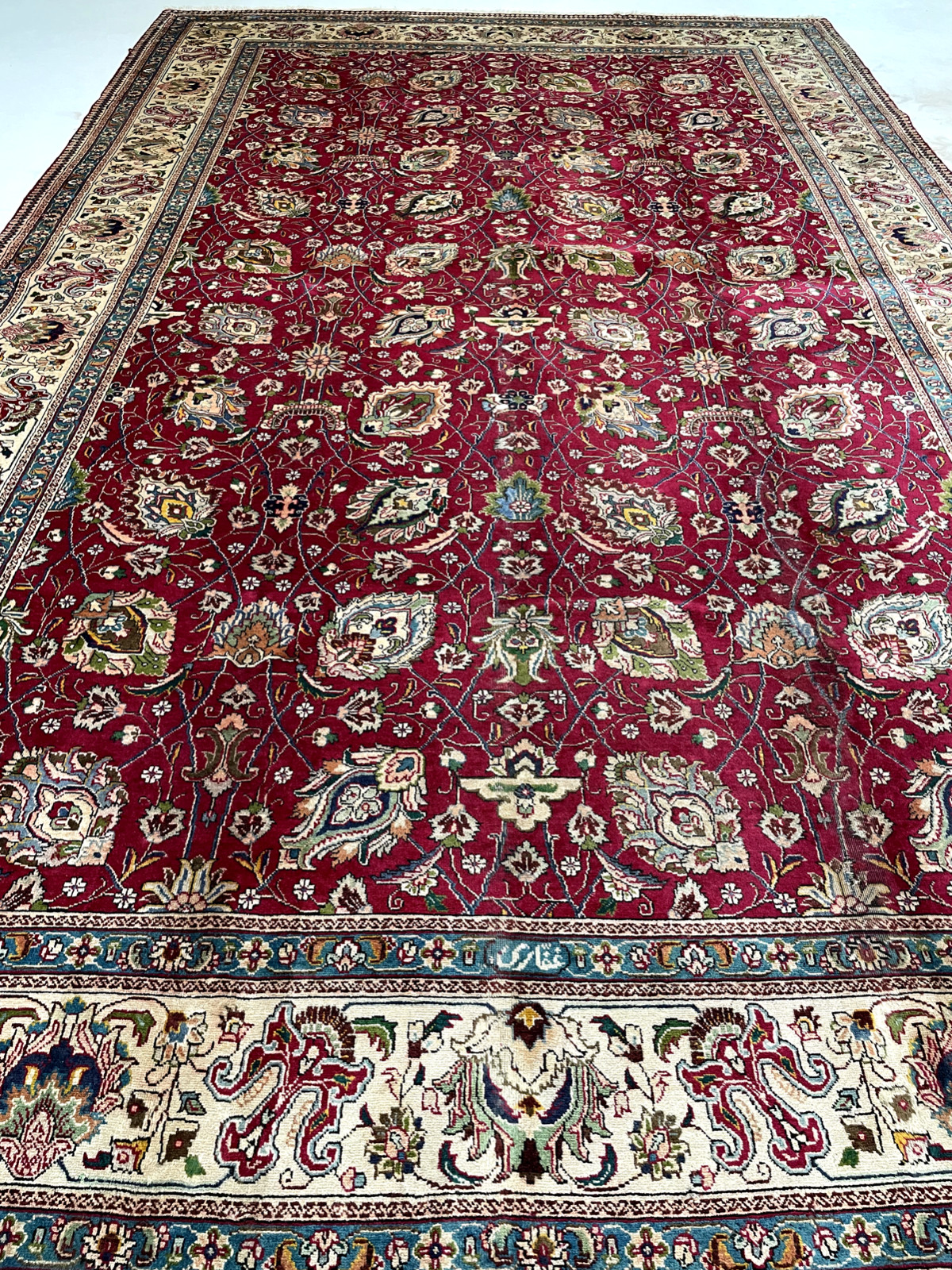 Antique Oriental Hand-Knotted Wool Area Rug Red/Ivory/Blue/Green 9'8" x 15'9" gallery