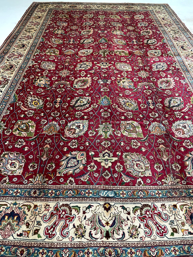 Antique Oriental Hand-Knotted Wool Area Rug Red/Ivory/Blue/Green 9'8" x 15'9"