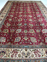 Antique Oriental Hand-Knotted Wool Area Rug Red/Ivory/Blue/Green 9’8″ x 15’9″