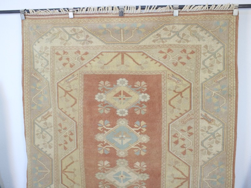 Vintage Hand Knotted Area Rug Red Beige Cream Distressed Wool Carpet 5x8 ft gallery