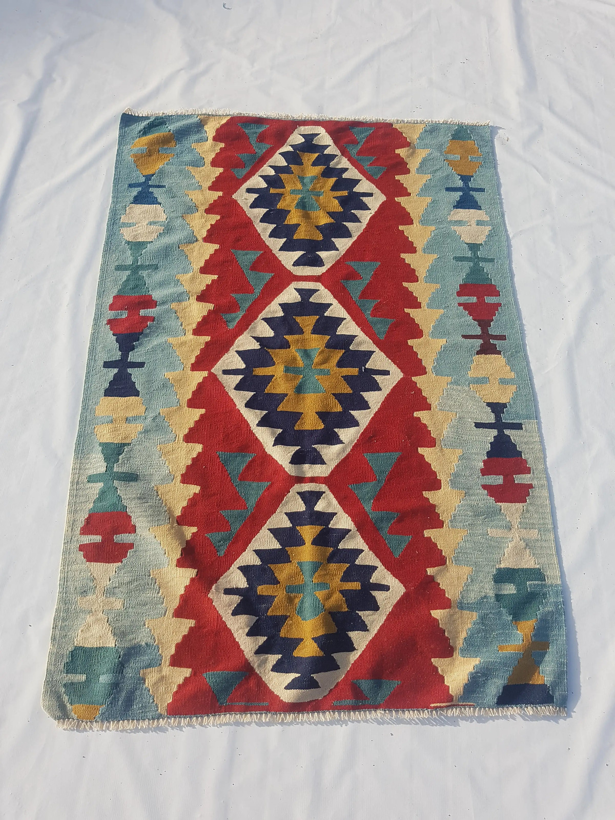 Fine Vintage Traditional Hand Made Oriental Wool Multicolor Kilim 172x113cm gallery