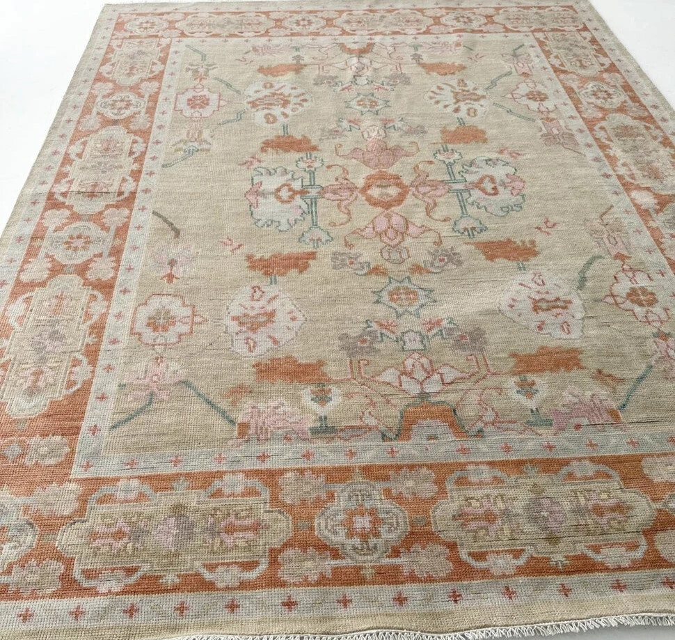 Muted Beige Hand Knotted Gift Oushak Rugs 8x11 9x12 10x14 12x15 Vintage Area Rug gallery