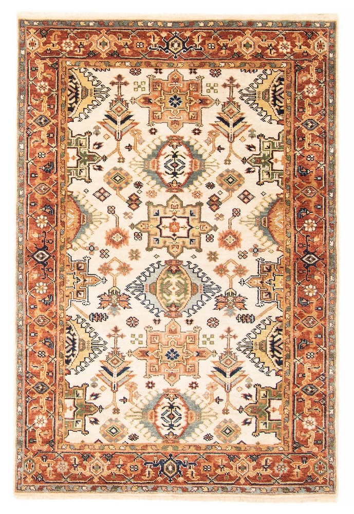 Vintage Hand-Knotted Carpet 4'0" x 5'11" Traditional Oriental Wool Area Rug