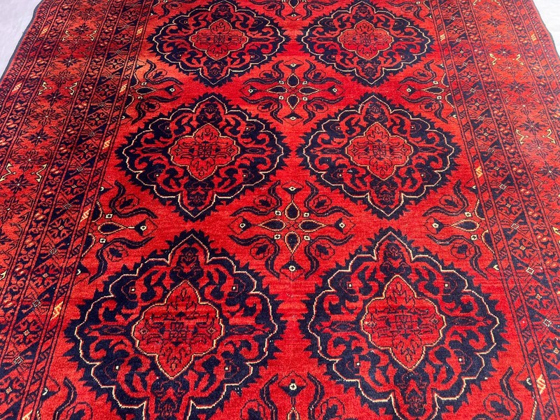 4'10x6'2 ft Vintage Afghan Turkmen Bokhara Handwoven Wool Red Blue Area Rug gallery