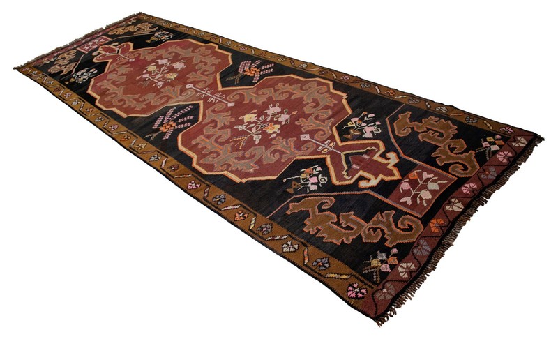 Vintage Turkish Rug Kilim 5x13 Handmade Organic Wool Flatweave Large runner rug gallery