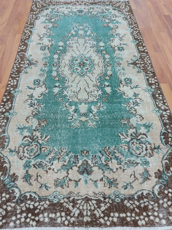 Blue Water Garden With Flowers Carpet Rug, 3.67x7.15 ft Faded Oriental Rug gallery