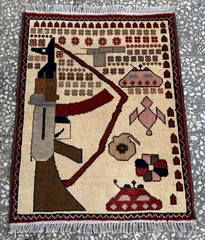2×2.7 Afghan Hand Knotted War Rug AK-47 Beige Wool Carpet New