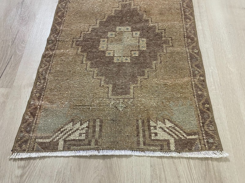 Vintage Turkish Rug Handmade Wool Brown Anatolian Runner Rug 1.5x2.8 Ft gallery