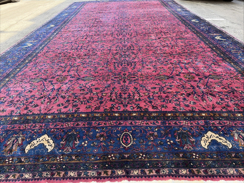 Auth: Lahore Rug Dated 1916 Velvety Wool Beauty Botanical Magenta 11x22 gallery