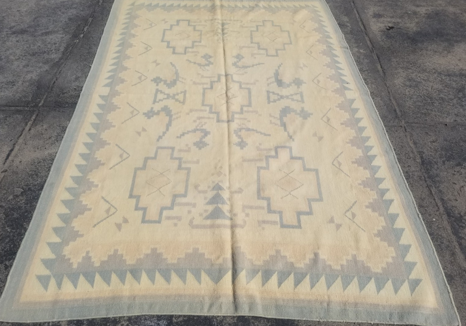 Vintage Traditional Handmade Turkish Geometric Wool Kilim Floor Rug 279x176 cm gallery