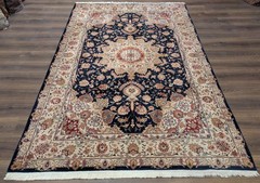 Pak Per’sian Rug 6×9, Navy Blue, Finely Hand Knotted, Floral Medallion