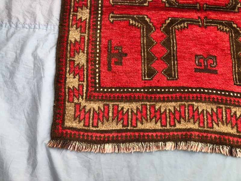 3'3 x 6'2 ft Vintage Afghan Hand Knotted Red Rug Tribal Soft Pile Caucasian Rug gallery