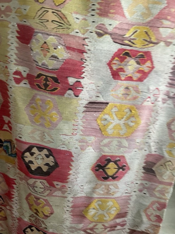 Vintage Handwoven Turkish Anatolian Kilim Runner Rug 46x90 Pink Wool Flat Weave gallery