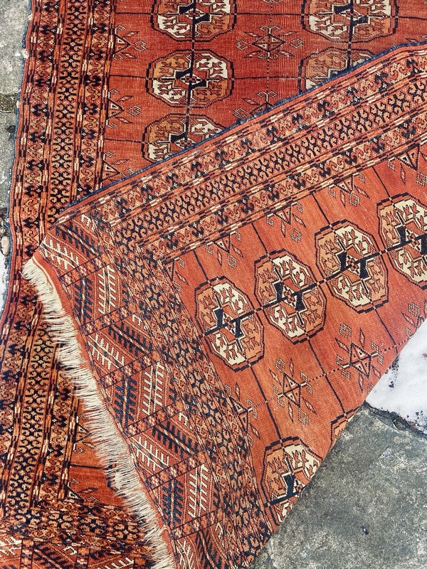 Turkoman Tekke Bokhara rug 3'7”x 4'7" Hand Woven Tiny Knots gallery