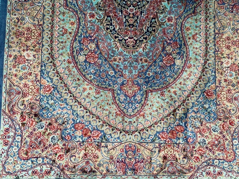 100% Silk Rug Mughal Art Pictorial Silk Rug Handmade Fringes and Borders 2x3 ft gallery