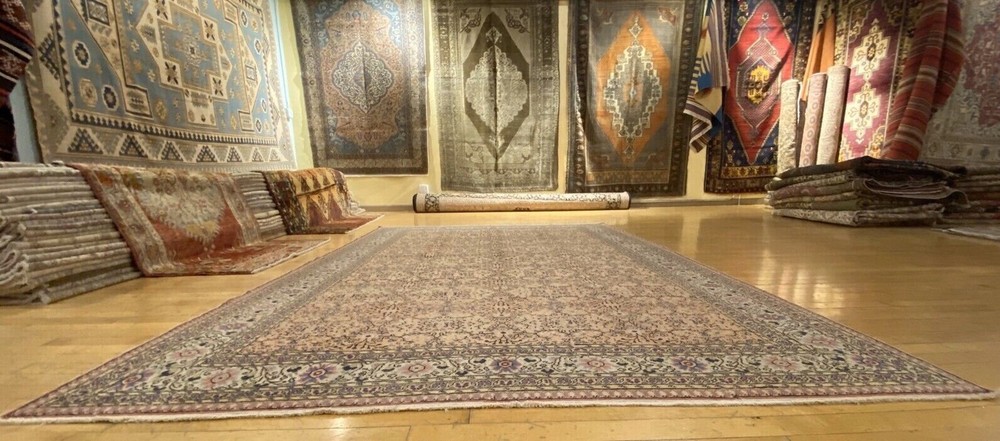 Exquisite Antique1920-1930s Wool Pile Natural Dye Legendary Hereke Rug 7x10ft