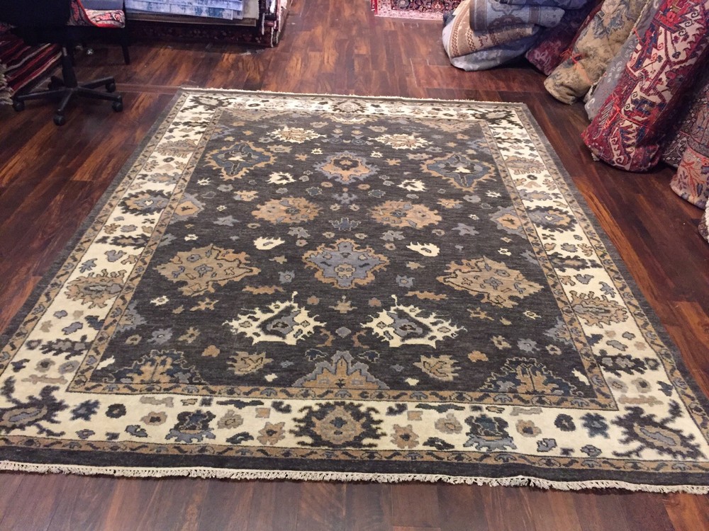 Blue Gray GenuineHand Knotted Oushak Heriz Geometric Area Rug Carpet 7’9x9’8,#73