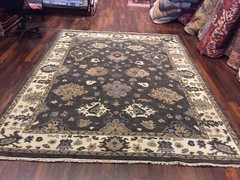 Blue Gray GenuineHand Knotted Oushak Heriz Geometric Area Rug Carpet 7’9×9’8,#73