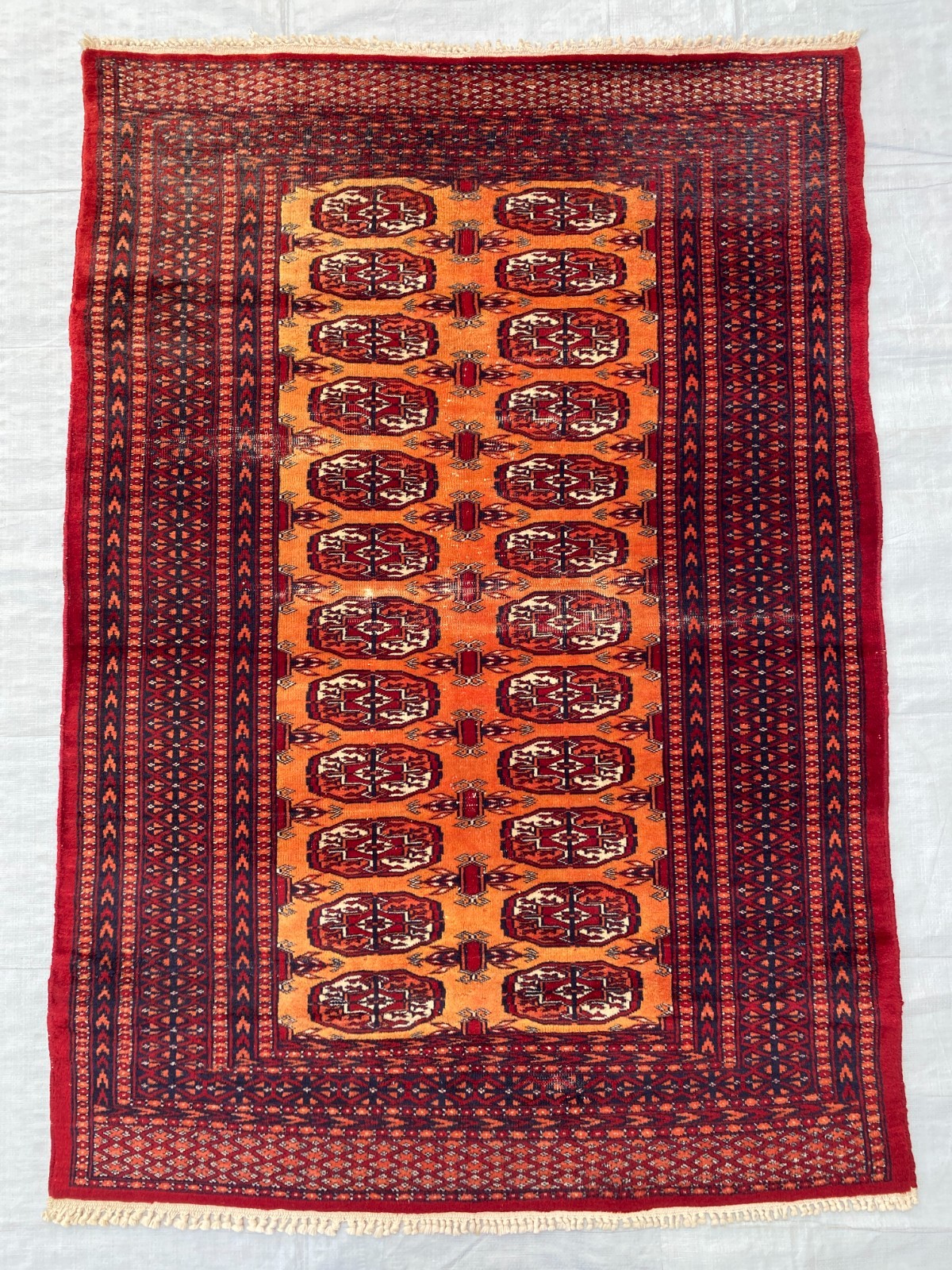 3x5 ft Geometric Turkmen Bokhara Small Faded Low Pile Antique Afghan Wool Carpet gallery