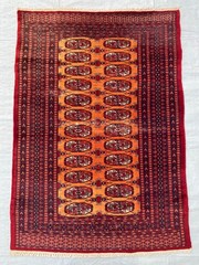 3×5 ft Geometric Turkmen Bokhara Small Faded Low Pile Antique Afghan Wool Carpet