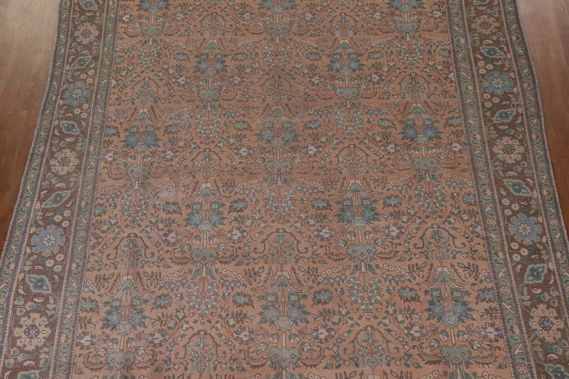 Vintage Muted Rust Floral Wool Tebriz Area Rug 10x13 Hand-made Room Size Carpet gallery