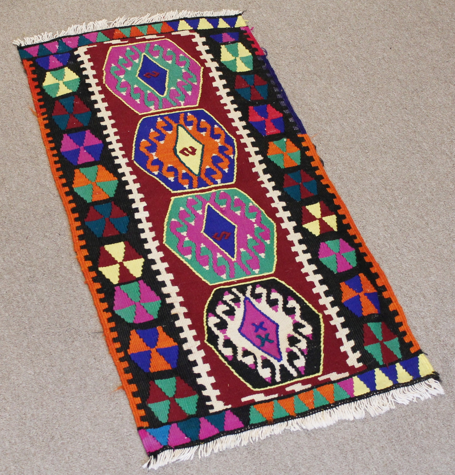 Turkish Kilim Rug 18''x36'' Handwoven Kirsehir Mini Kilim 47x92cm Door Mat Wool gallery