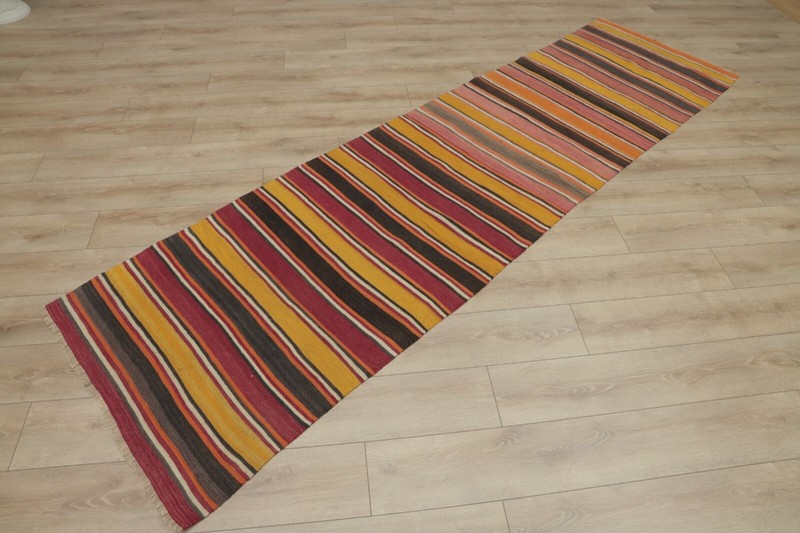 Tribal Striped Hand Knotted Kilim Runner Rug Cappadocia Vintage Carpet 3x11ft gallery