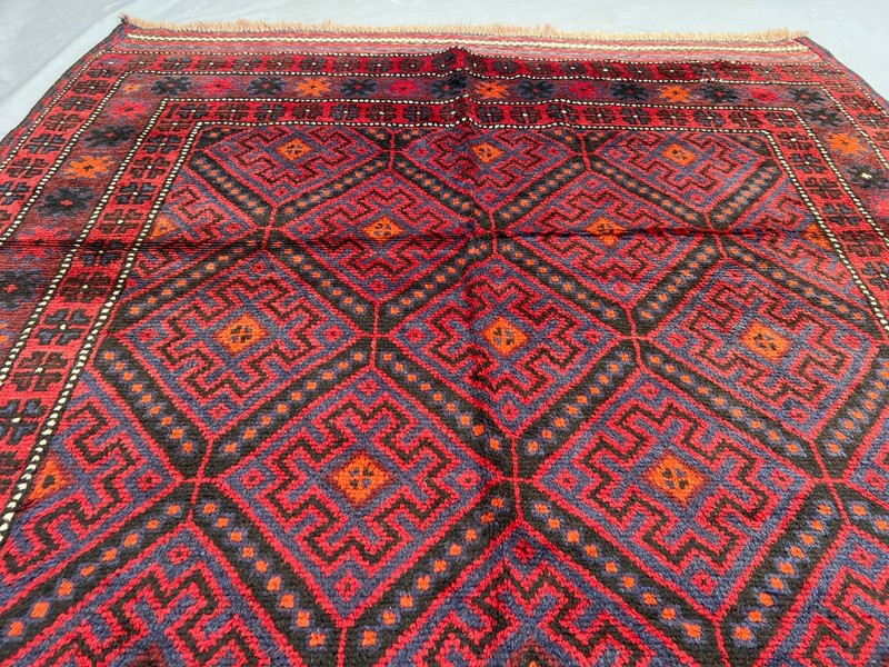 Vintage Afghan Baluchi Rug 4'8 x 8'3 ft, Hand-Knotted Wool, Soft Pile, Rare Rug gallery