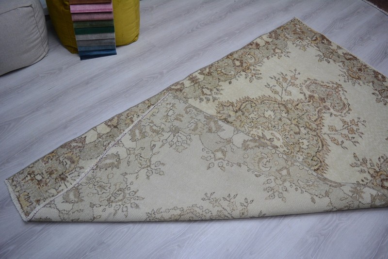 Turkish Vintage Rug, 3.9x6.5ft, Beige Handmade Rug, Antique Oriental Beige Rug, gallery