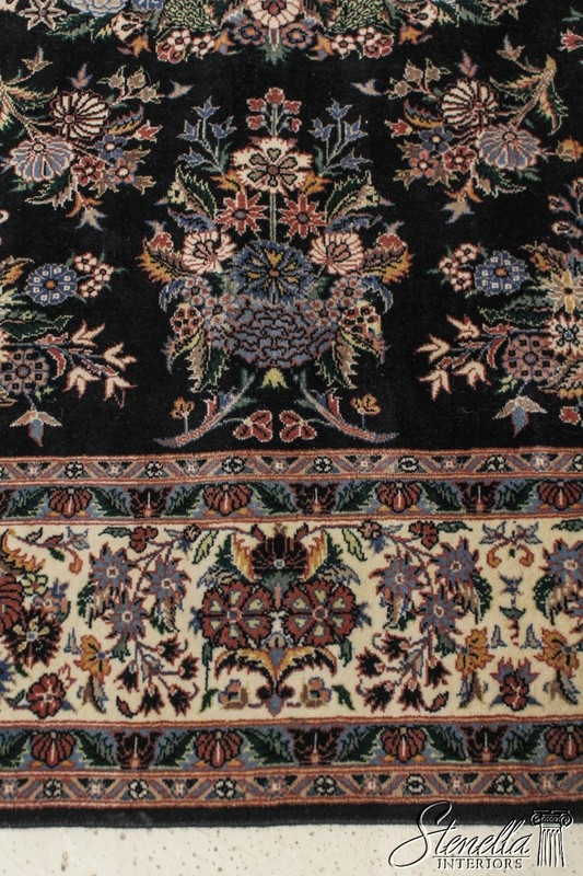 LF58038EC: Black Floral Print 100% Wool Hand Woven 6x9 Rug gallery