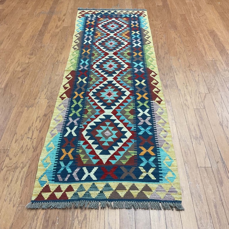 Afghan Hand-woven Mimana Kilim 100% Wool Area Rug (7'11" x 2'7") gallery