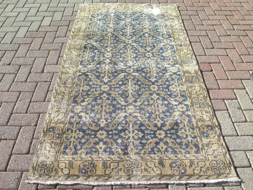 Turkish Wool Rug, Blue Color Carpet, Handmade Rug, 4X6 Area Rug, Teppich 46"X80"
